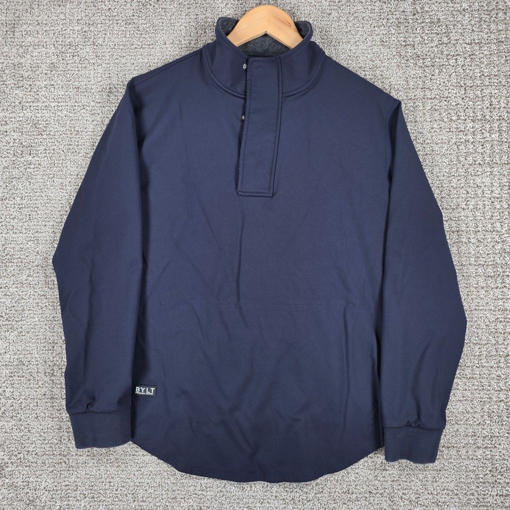 BYLT Premium Basics Elite Fairway Pullover Mens Medium Navy Blue Mock Neck Snap